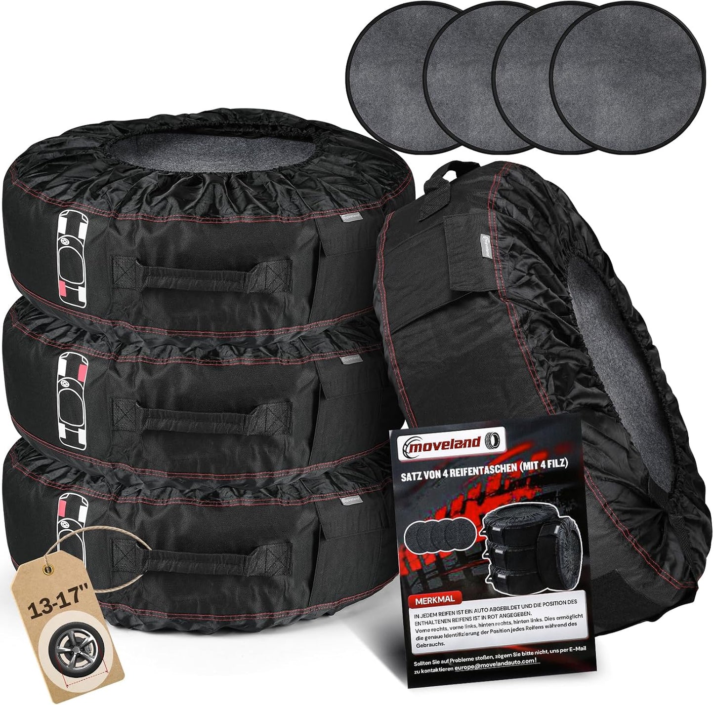 Housses de rangement pour pneus — indéchirable, anti-poussière, Lot de 4, 13-17 Pouces